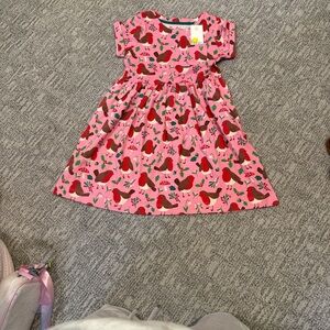 Boden Pink and Red Bird Print Kids Dress